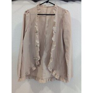Victorian Core Beige Neutral Ruffle Blouse Ethereal Romantic Top Medium